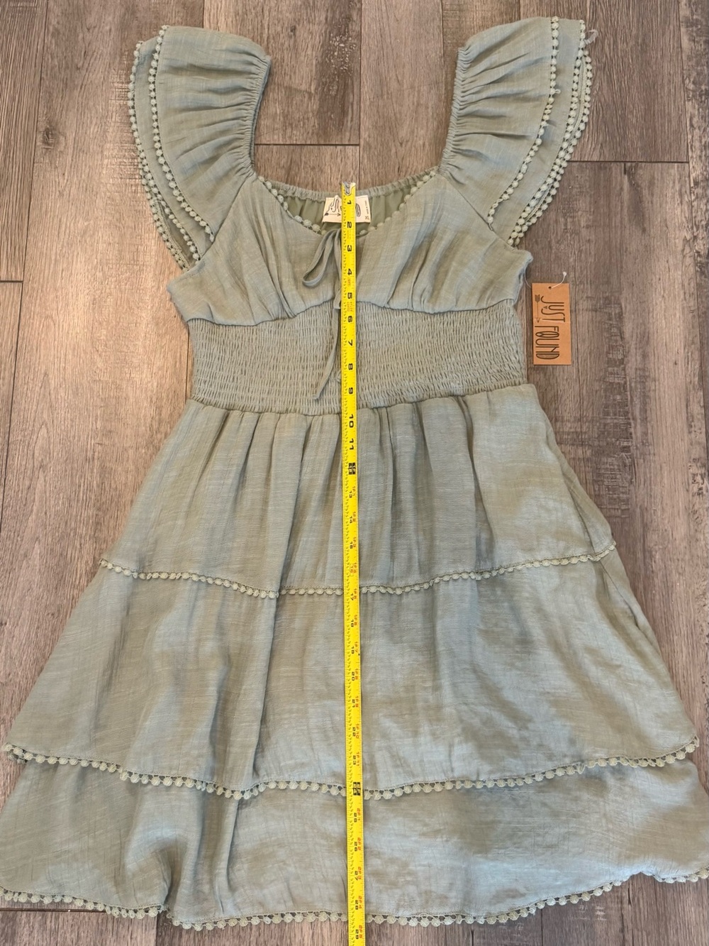 Smocked Sage Midi Dress with Pom-Pom Trim - Picture 5 of 5
